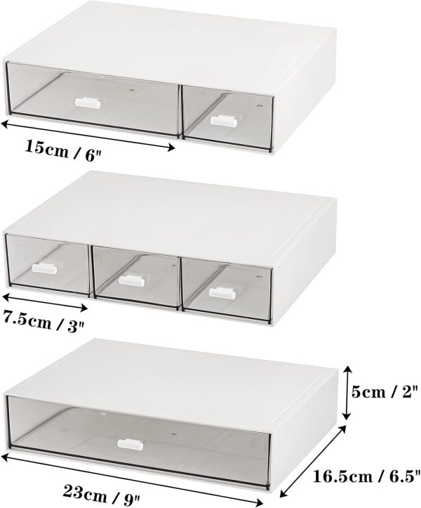 Lyellfe 3 Tier Desk Organizer with Drawer, Stackable Desktop Storage Box, Clear Plastic Office Supplies Jewelry Storage Case, Makeup and Stationary Organizer for Cosmetic, School Supply - Image 3