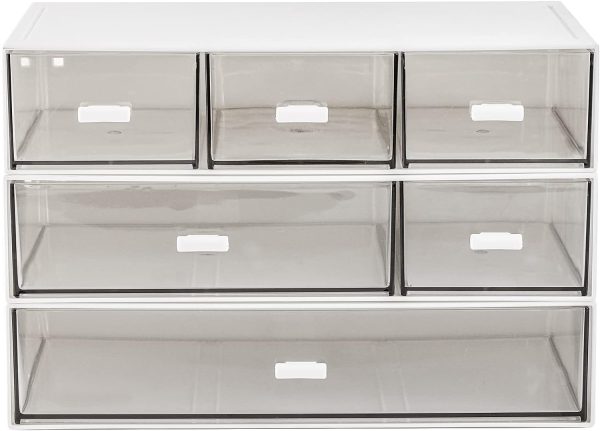 Lyellfe 3 Tier Desk Organizer with Drawer, Stackable Desktop Storage Box, Clear Plastic Office Supplies Jewelry Storage Case, Makeup and Stationary Organizer for Cosmetic, School Supply - Image 4