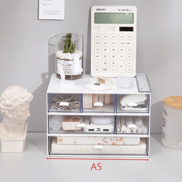 Lyellfe 3 Tier Desk Organizer with Drawer, Stackable Desktop Storage Box, Clear Plastic Office Supplies Jewelry Storage Case, Makeup and Stationary Organizer for Cosmetic, School Supply - Image 5