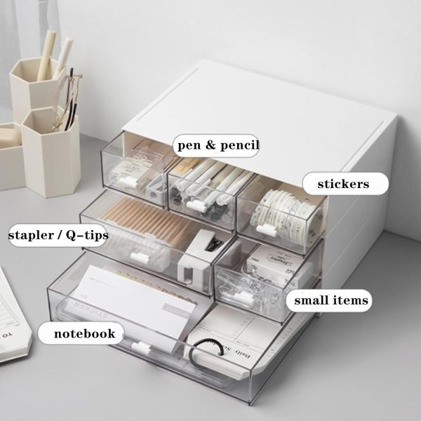Lyellfe 3 Tier Desk Organizer with Drawer, Stackable Desktop Storage Box, Clear Plastic Office Supplies Jewelry Storage Case, Makeup and Stationary Organizer for Cosmetic, School Supply - Image 7