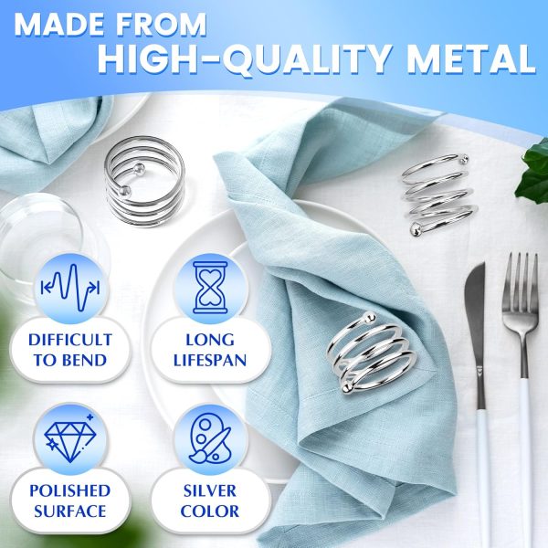 8Pcs Silver Dinner Napkins Rings Set - Napkin Rings Bulk Fall Dinner Table Decor Napkin Holder for Table Setting Decor Napkin Holder - Ring Holder for Wedding Decorations Kitchen Dining Table Decor - Image 3