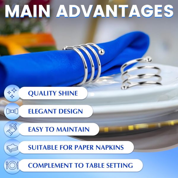 8Pcs Silver Dinner Napkins Rings Set - Napkin Rings Bulk Fall Dinner Table Decor Napkin Holder for Table Setting Decor Napkin Holder - Ring Holder for Wedding Decorations Kitchen Dining Table Decor - Image 4