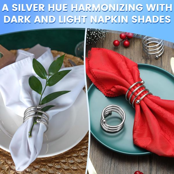 8Pcs Silver Dinner Napkins Rings Set - Napkin Rings Bulk Fall Dinner Table Decor Napkin Holder for Table Setting Decor Napkin Holder - Ring Holder for Wedding Decorations Kitchen Dining Table Decor - Image 9