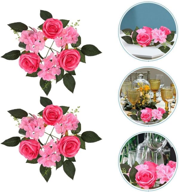 ABOOFAN 2pcs Artificial Candlestick Garland Tapers Candles Home Decoration Napkin Rings Holder Christmas Decor Floral Candle Flower Embellishments Vase Ring Silk Flower Household Bracket - Image 3