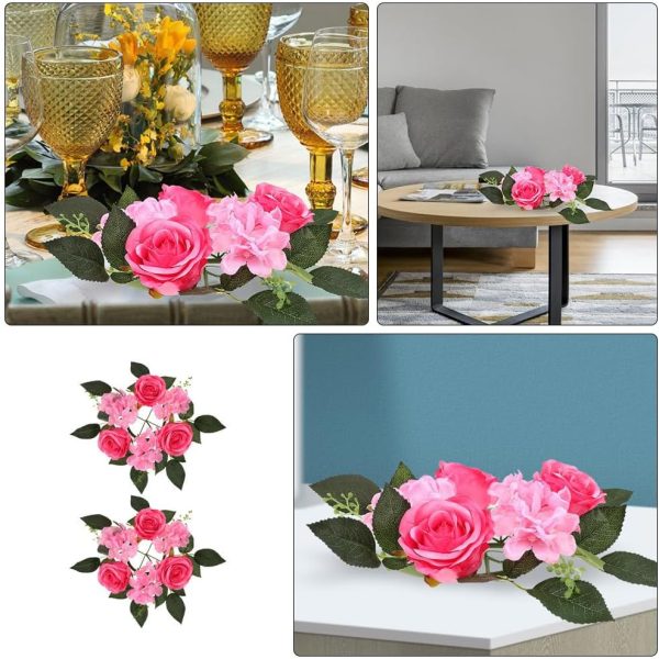 ABOOFAN 2pcs Artificial Candlestick Garland Tapers Candles Home Decoration Napkin Rings Holder Christmas Decor Floral Candle Flower Embellishments Vase Ring Silk Flower Household Bracket - Image 4