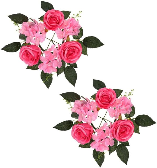 ABOOFAN 2pcs Artificial Candlestick Garland Tapers Candles Home Decoration Napkin Rings Holder Christmas Decor Floral Candle Flower Embellishments Vase Ring Silk Flower Household Bracket - Image 5