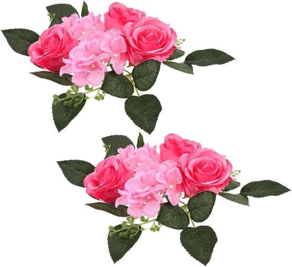 ABOOFAN 2pcs Artificial Candlestick Garland Tapers Candles Home Decoration Napkin Rings Holder Christmas Decor Floral Candle Flower Embellishments Vase Ring Silk Flower Household Bracket - Image 8