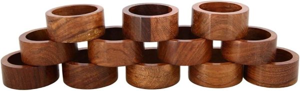 Ajuny Handcrafted Wooden Round Napkin Ring Sleek Plain Decorative 1.5 inch Napkin Holders for Table Décor Dinner Wedding Party Dining Parties Table Decoration Set of 12