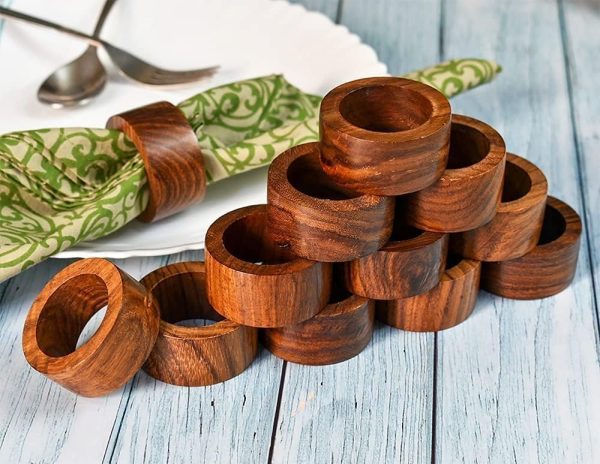 Ajuny Handcrafted Wooden Round Napkin Ring Sleek Plain Decorative 1.5 inch Napkin Holders for Table Décor Dinner Wedding Party Dining Parties Table Decoration Set of 12 - Image 4