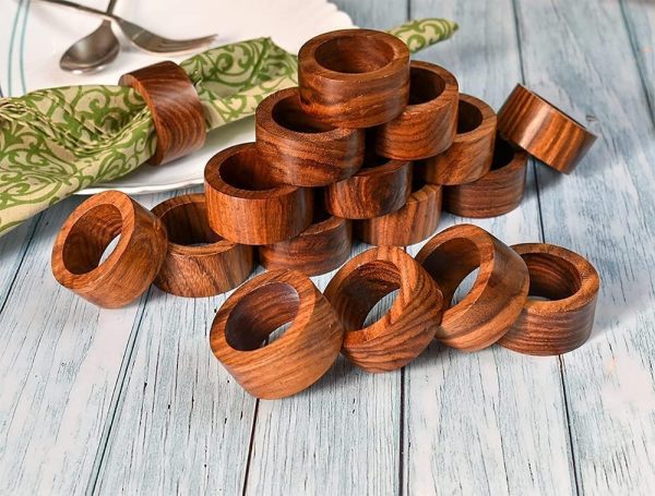 Ajuny Handcrafted Wooden Round Napkin Ring Sleek Plain Decorative 1.5 inch Napkin Holders for Table Décor Dinner Wedding Party Dining Parties Table Decoration Set of 12 - Image 5