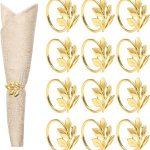 Coitak Gold Napkin Rings, 12 PCS Metal Spiral Napkin Rings, Napkin Holders Buckles for Wedding, Dinner Party, Table Decorations (Gold leaf)
