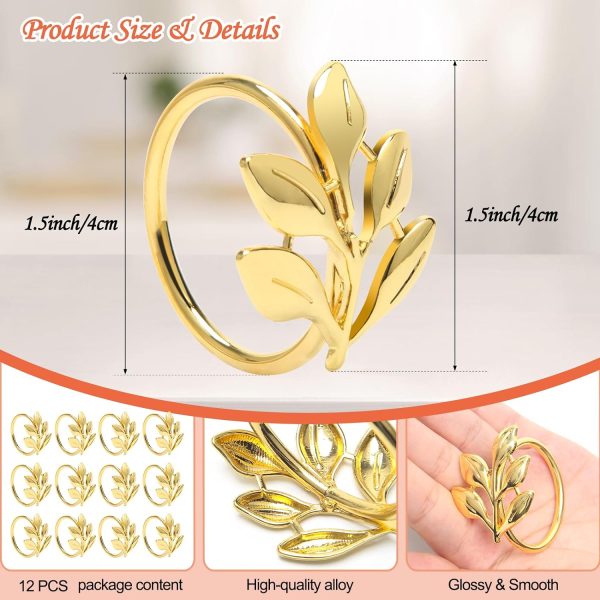 Coitak Gold Napkin Rings, 12 PCS Metal Spiral Napkin Rings, Napkin Holders Buckles for Wedding, Dinner Party, Table Decorations (Gold leaf) - Image 3