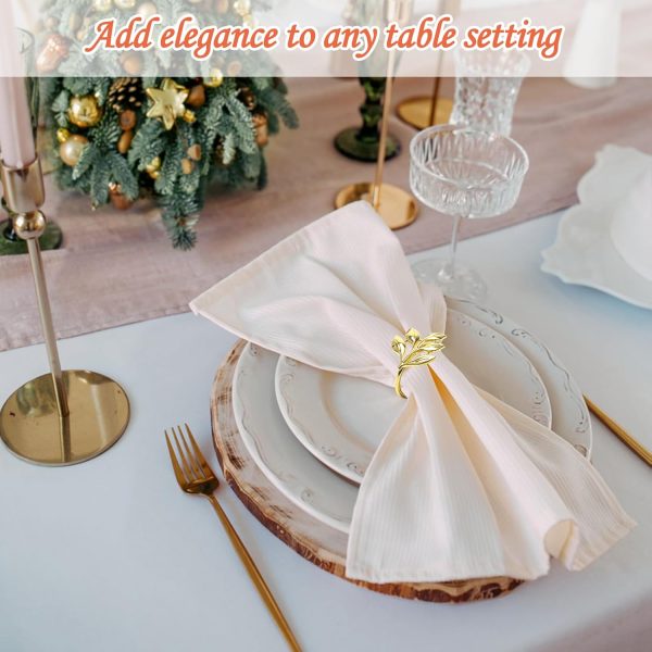 Coitak Gold Napkin Rings, 12 PCS Metal Spiral Napkin Rings, Napkin Holders Buckles for Wedding, Dinner Party, Table Decorations (Gold leaf) - Image 6