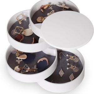 Jewelry Organizer, Small Jewelry Storage Box Earring Holder for Women, 5-Layer Rotating Travel Jewelry Tray Case with Lid for Bracelets Rings Bracelets