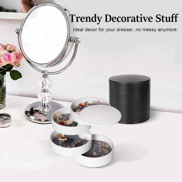Jewelry Organizer, Small Jewelry Storage Box Earring Holder for Women, 5-Layer Rotating Travel Jewelry Tray Case with Lid for Bracelets Rings Bracelets - Image 3