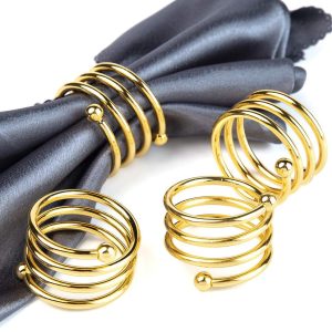 Gold Napkin Rings Set of 6, Napkin Rings Set Metal Napkin Holders Buckle for Cloth Napkins for Wedding, St. Patrick's Day, Easter, Banquet, Tea Party, Birthday, Thanksgiving Dining Table Decor