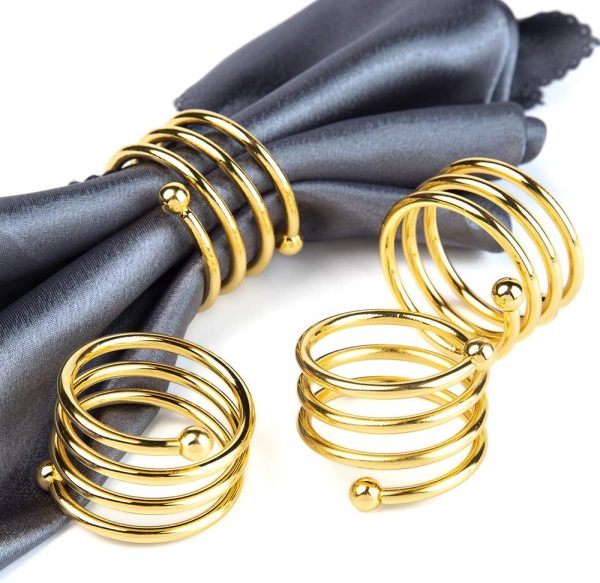 Gold Napkin Rings Set of 6, Napkin Rings Set Metal Napkin Holders Buckle for Cloth Napkins for Wedding, St. Patrick's Day, Easter, Banquet, Tea Party, Birthday, Thanksgiving Dining Table Decor