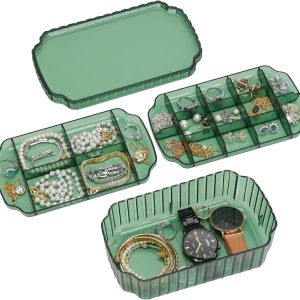 LETURE 3-Layer Jewelry Organizer Box for Earrings, Rings, Necklaces, Bracelets, Clear Plastic Bead Storage Containers for Crafts (Green)