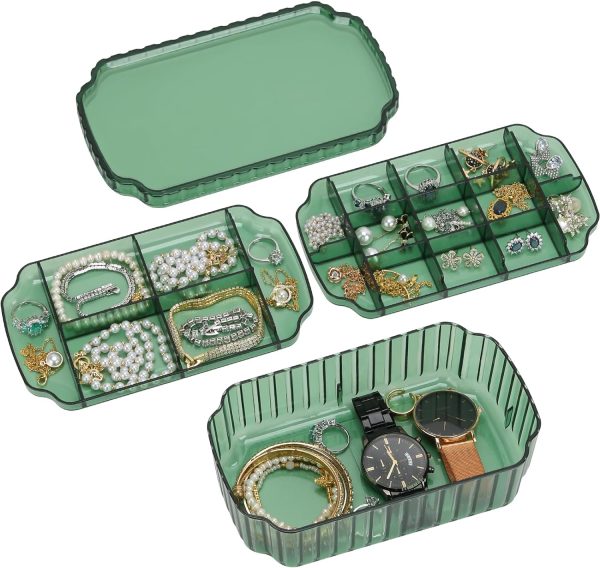 LETURE 3-Layer Jewelry Organizer Box for Earrings, Rings, Necklaces, Bracelets, Clear Plastic Bead Storage Containers for Crafts (Green)