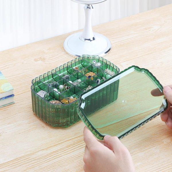 LETURE 3-Layer Jewelry Organizer Box for Earrings, Rings, Necklaces, Bracelets, Clear Plastic Bead Storage Containers for Crafts (Green) - Image 7