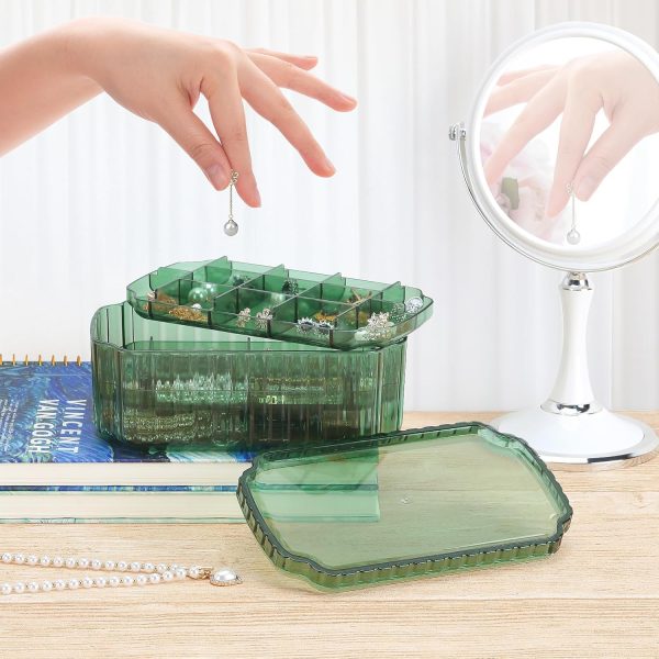 LETURE 3-Layer Jewelry Organizer Box for Earrings, Rings, Necklaces, Bracelets, Clear Plastic Bead Storage Containers for Crafts (Green) - Image 8