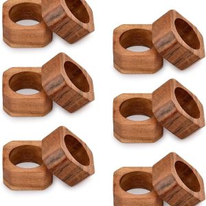 Napkin Ring Acacia Wood Napkin Rings Classic Everyday Use Thanksgiving, Christmas Napkin Rings Buckles,Festive Party Gift Farmhouse for Table Decorations (Set of 12, Brown)