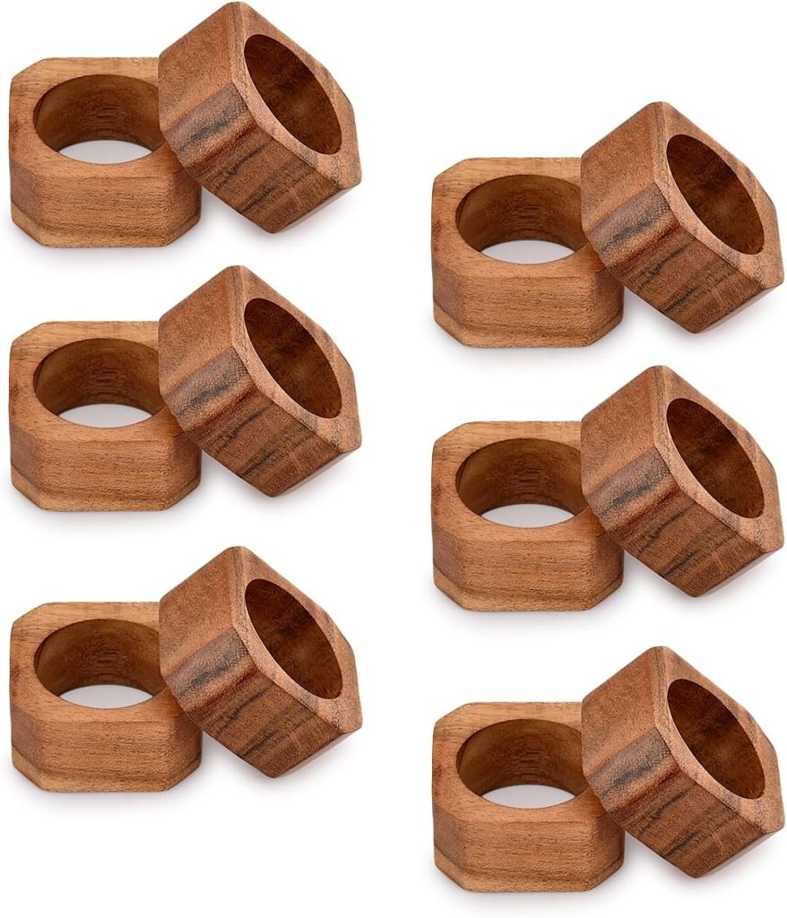Napkin Ring Acacia Wood Napkin Rings Classic Everyday Use Thanksgiving, Christmas Napkin Rings Buckles,Festive Party Gift Farmhouse for Table Decorations (Set of 12, Brown)
