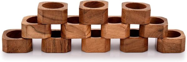 Napkin Ring Acacia Wood Napkin Rings Classic Everyday Use Thanksgiving, Christmas Napkin Rings Buckles,Festive Party Gift Farmhouse for Table Decorations (Set of 12, Brown) - Image 2