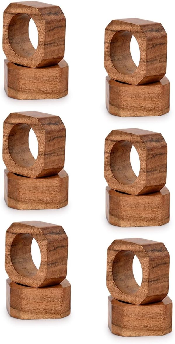 Napkin Ring Acacia Wood Napkin Rings Classic Everyday Use Thanksgiving, Christmas Napkin Rings Buckles,Festive Party Gift Farmhouse for Table Decorations (Set of 12, Brown) - Image 3