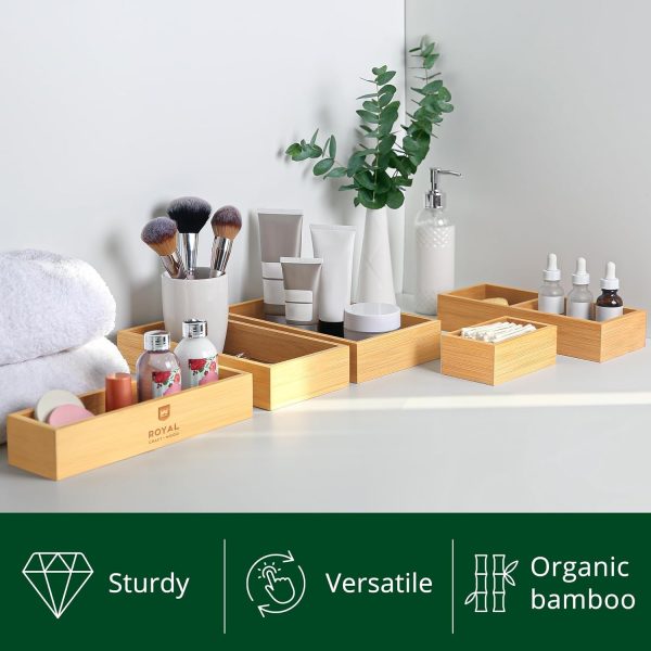 ROYAL CRAFT WOOD Luxury Bamboo Drawer Organizer Storage Box, Bin Set - Multi-Use Drawer Organizer for Kitchen, Bathroom, Office Desk, Makeup, Jewelry (5 Boxes) - Image 3