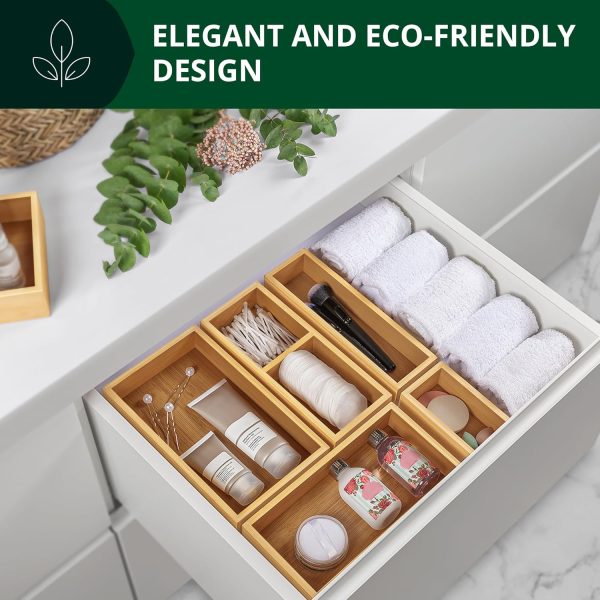 ROYAL CRAFT WOOD Luxury Bamboo Drawer Organizer Storage Box, Bin Set - Multi-Use Drawer Organizer for Kitchen, Bathroom, Office Desk, Makeup, Jewelry (5 Boxes) - Image 7