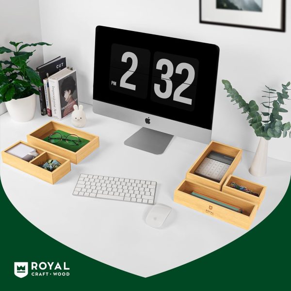 ROYAL CRAFT WOOD Luxury Bamboo Drawer Organizer Storage Box, Bin Set - Multi-Use Drawer Organizer for Kitchen, Bathroom, Office Desk, Makeup, Jewelry (5 Boxes) - Image 8
