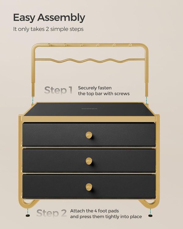 SONGMICS 3-Tier Jewelry Box, Drawer Jewelry Organizer, with Open Storage, Hanging Rack, for Vanity Table, Metal Frame, 8.1 x 8.9 x 9.3 Inches, Gift Idea, Ink Black UJBC168B01 - Image 7