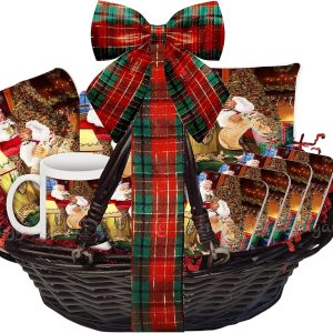 The Ultimate Dog Lover Christmas Basket Santa Sleeping with Savannah Cats Blanket, Pillow, Coasters, Magnet Coffee Mug and Ornament