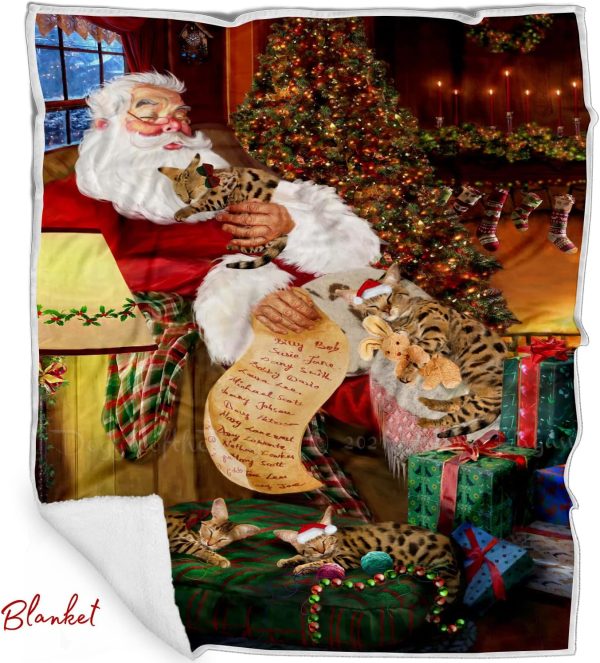 The Ultimate Dog Lover Christmas Basket Santa Sleeping with Savannah Cats Blanket, Pillow, Coasters, Magnet Coffee Mug and Ornament - Image 2
