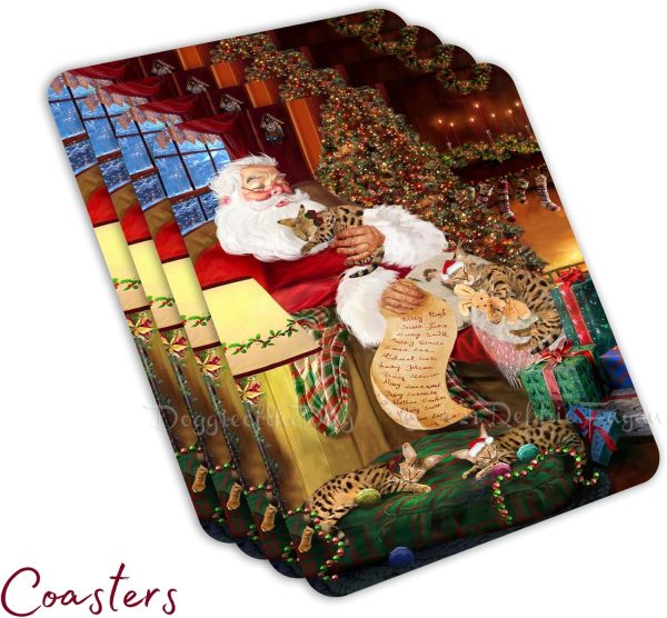 The Ultimate Dog Lover Christmas Basket Santa Sleeping with Savannah Cats Blanket, Pillow, Coasters, Magnet Coffee Mug and Ornament - Image 3